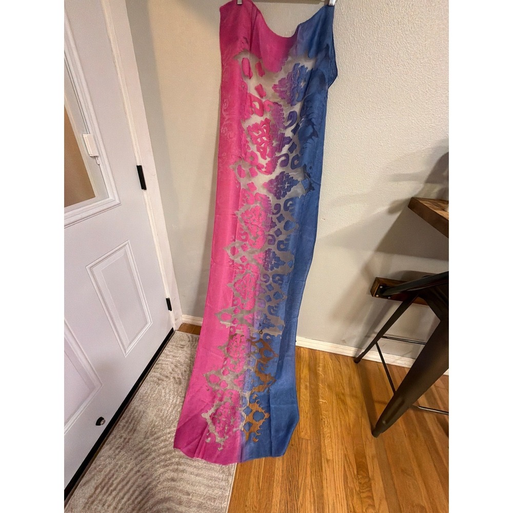Silk Burnout Scarf Women‎ OS Pink Blue Good Damask Devore Wrap - Picture 2 of 4